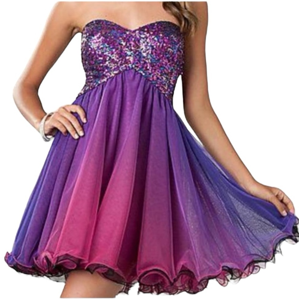 Blondie Nites Sequin Ombre Tulle Strapless Party Dress Pink Purple Juniors 11 - Picture 2 of 12